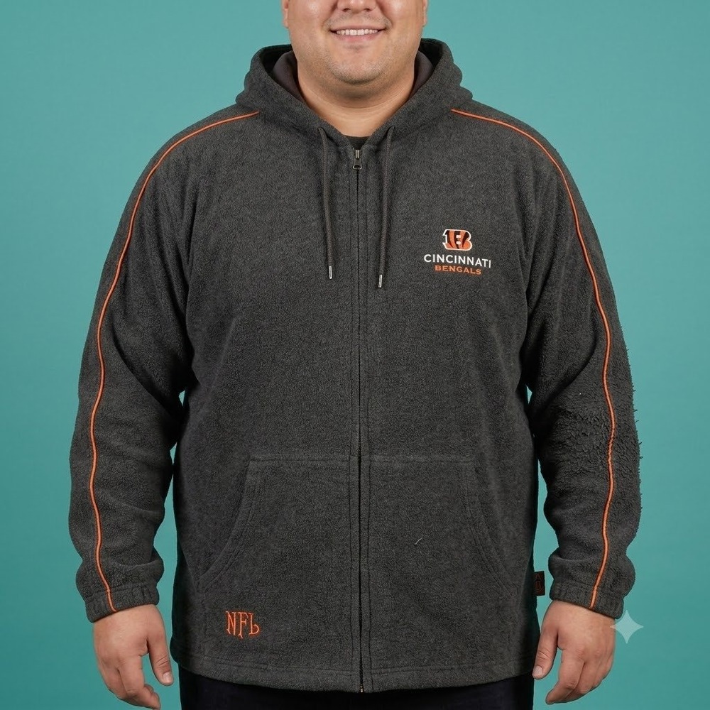 NFL‎ Cincinnati Bengals Fleece Full Zip Hoodie Jacket Gray Orange Mens XL EUC